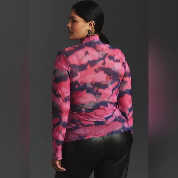 NWT Anthropologie Mesh Turtleneck Mockneck Top Long Sleeve Pink and Purple - Picture 3 of 16